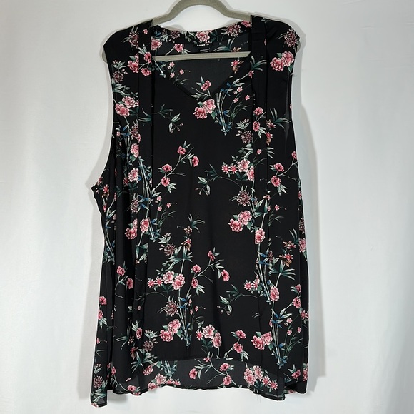 Torrid Black & Pink Floral Tie Georgette Tie Chiffon Tank Top Blouse - Picture 4 of 9